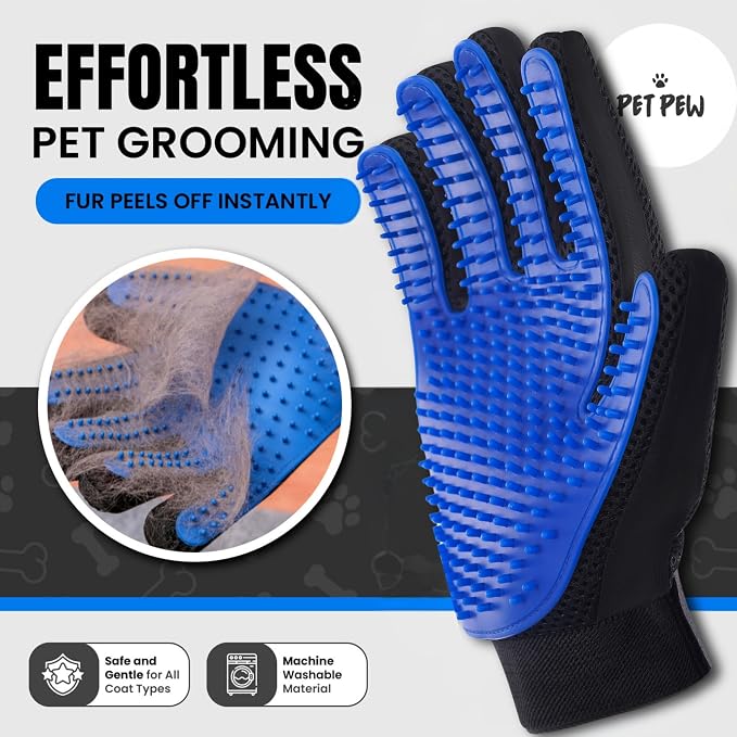 [Upgraded] Grooming Gloves for Dogs & Cats – Premium Deshedding & Massage Mitt with 260 Silicone Tips – Gentle Hair Remover Glove for Long, Short & Curly Fur – Left & Right Hand – 1 Pair (Blue)