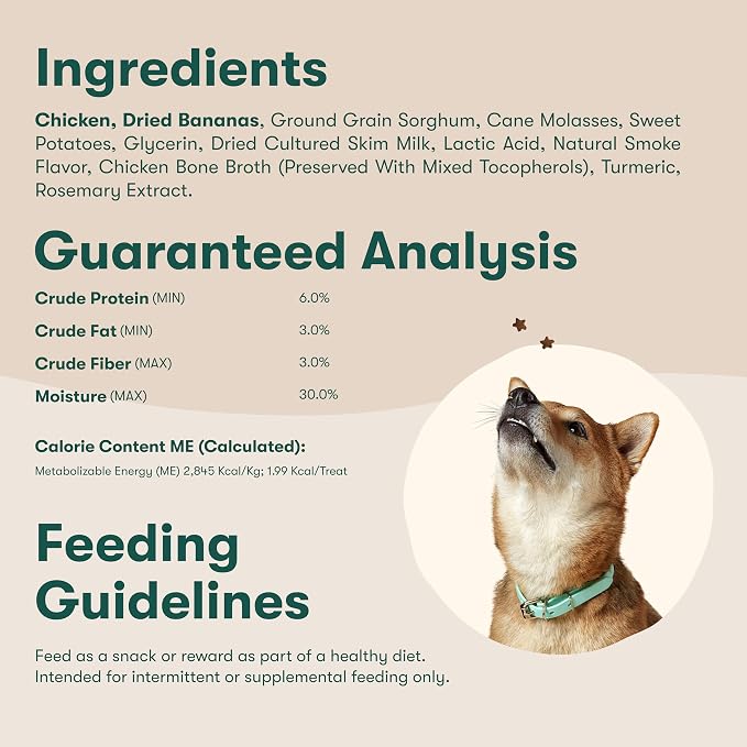 Jinx Chicken & Banana Training Treats for Dogs and Puppies, Low-Calorie, All Natural, Slow-Smoked Real Chicken, No Fillers 4oz, 6 Pack | 6 Pack Healthy Dog Treats Training with Cage Free Chicken, Vitamins for Immunity & No Fillers for Puppies, Adults &...