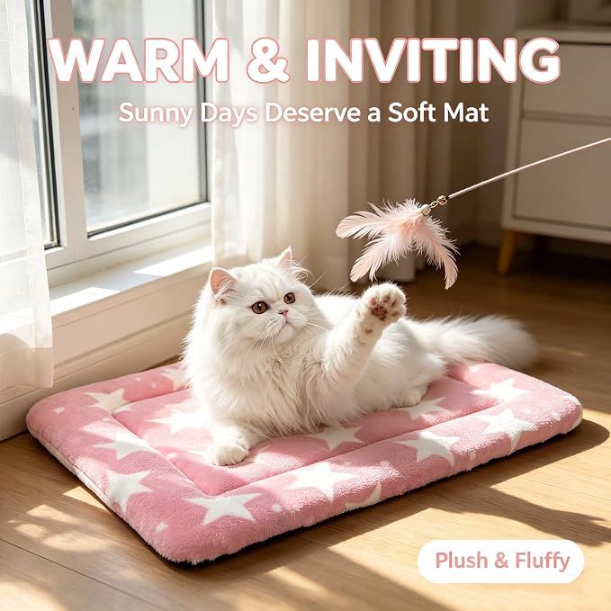 Dog Bed Mat,Reversible & Ultra Soft Kennel Pad-Machine Washable Pet Bed for Dogs & Cats-All-Weather Crate Liner for Crates,Carriers & Travel (Big Star&Pink, 18.0" L x 14.0" W x 1.5" Th)