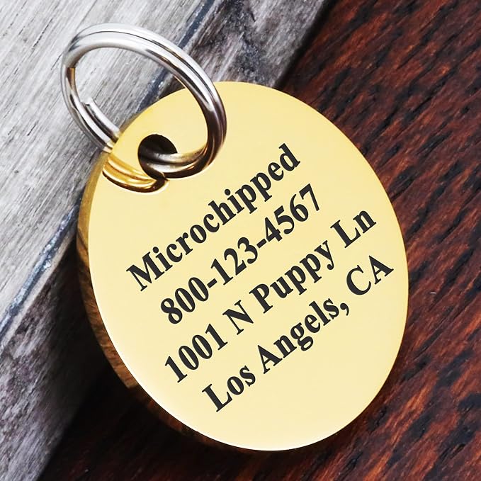 Ultra Joys Personalized Dog Tags for Pets - Durable Stainless Steel Customizable Dog Cat ID Tags - Dog Tags for Safety Optional Engraved on Both Sides -Round Shape Dog Tag Small Size, Gold