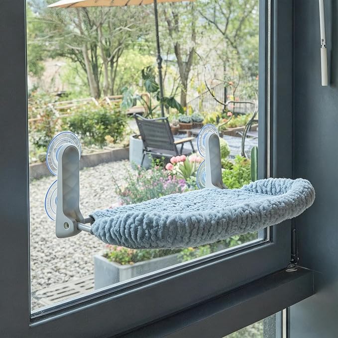 AIWIKIDE Cat Window Perch with Cushion Rim, Easy Install Bracket, Portable Wall Hammock for Indoor Cat, Light Blue