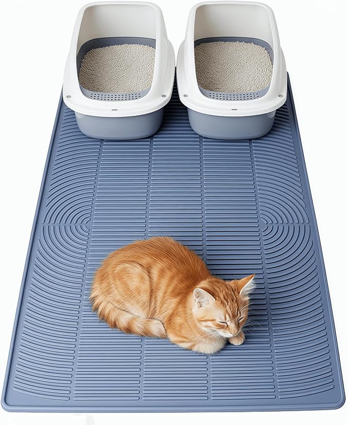 Large Silicone Cat Litter Box Mat 40"X28", Heavy Duty Waterproof Floor Mat for Kitty Litter Tracking Control, Easy Clean Durable Feeding & Litter Mat(Grey)