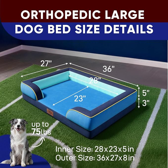 Comfort Expression Orthopedic Dog Beds for Large Sized Dog with Bolster | Waterproof Dog Couch Bed with Washable Cover & Non-Slip Bottom, Supportive Egg Crate Foam Large Pet Bed, 36x27 Inch