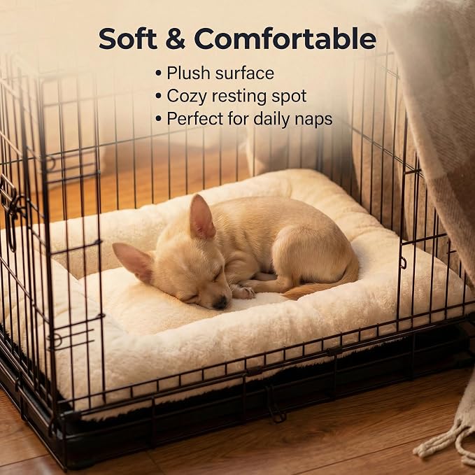 Dog Crate Bed 18x12 for Small Dogs,Washable Puppy Crate Mat with Non Slip Bottom,Soft Dog Crate Pad,Beige