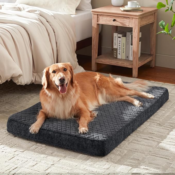 JOEJOY Orthopedic Dog Bed for Extra Large Dogs, Washable Dog Crate Bed Large Sized with Removable Cover, Egg Memory Foam Big Pet Beds, Grey, 47"x29"