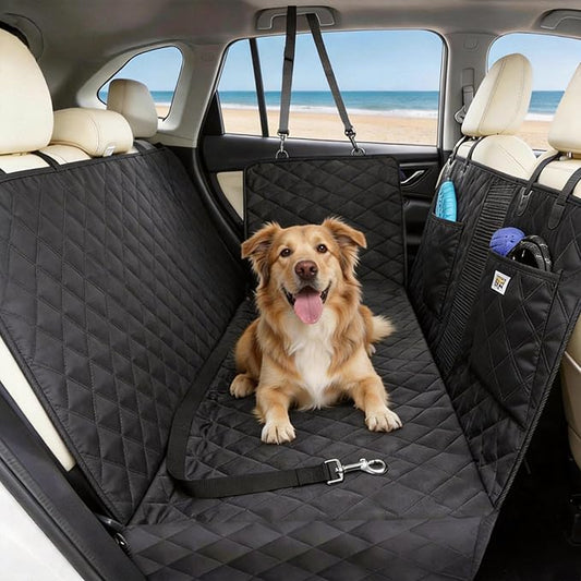 PETTALK Premium Dog Car Cover for Back Seat, Waterproof Reversible Dog Hammock for Backseat Non-slip Pet Cover for Dogs with Mesh Window, Anti Scratch Seat Protector Universal Fit for Cars SUVs Trucks