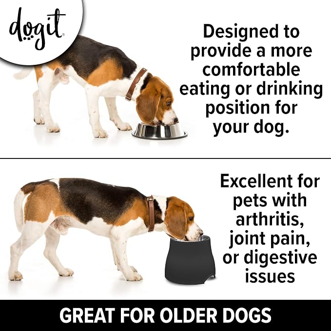 Dogit Elevated Dog Bowl, Black | Stainless Steel Dog Food and Water Bowl for Large Dogs, 73752