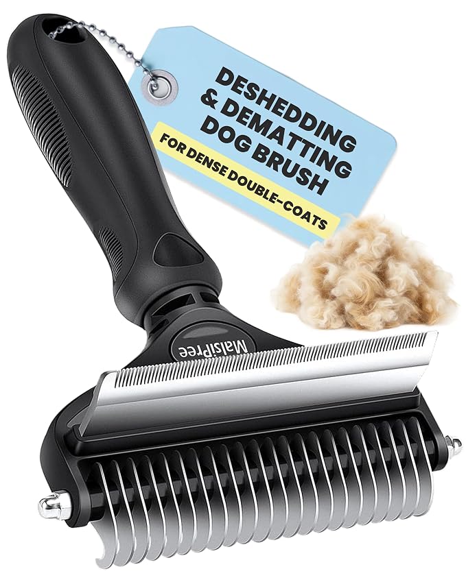 MalsiPree Dog Brush - Large Black, 2-in-1 Undercoat & Dematting Rake | 2-in-1 undercoat rake & dematting brush - deshedding tool - Use for medium to large double-coated dogs & cats