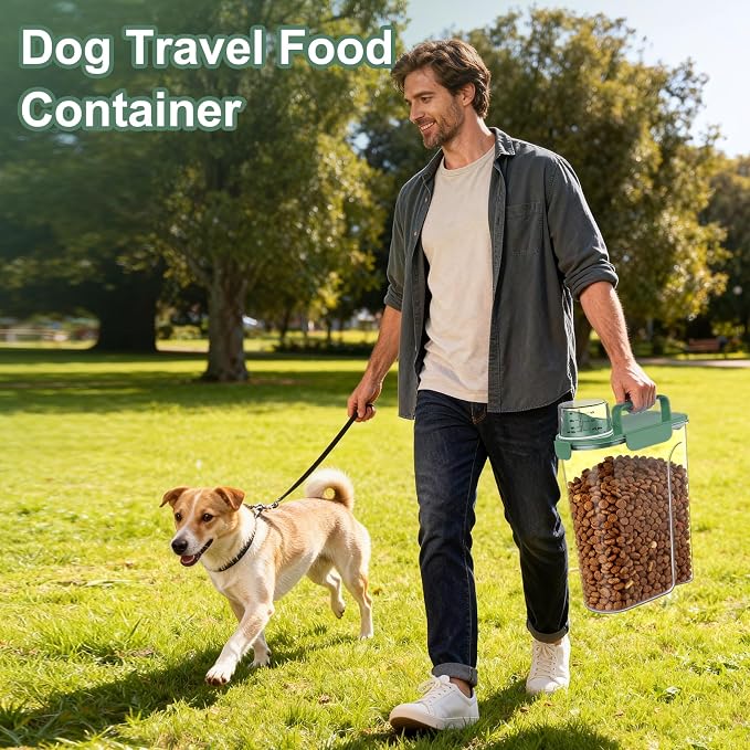Uppetly Dog Cat Food Storage Container, 5-7Lbs Pet Food Containers, Airtight Cat Food Container with Portable Handle & Measuring Cup, Small Animal Dry Food Dispenser for Dogs, Cats and Birds Green
