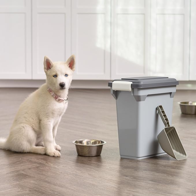 IRIS USA Dog Food Storage Container, Up to 13 lbs, Gray/Dark Gray | Made in the USA, BPA-Free, Airtight Seal, Best for Cat Food, Bird Seed, Chicken Feed, Pet Toys, Treats, Pellets