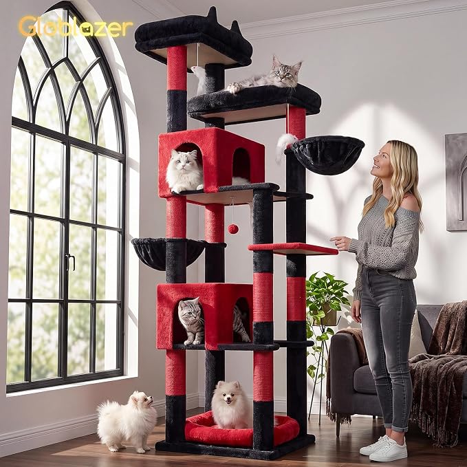 Globlazer Sturdy Extra Large Gothic Cat Tower for Indoor Cats, S81C, Goth | 81 inch Heavy Duty Cat Tree for Indoor Large Adult with 8 Scratching Post, 2 Cat Condos, 2 Platform