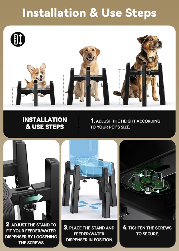 Dog Water Dispenser Stand Extra Large Holder [Stand Only] | Suitable for Pet Automatic Feeders, Size and Height Adjustable, Elevated Stand for Pet Feerders of Large Dogs