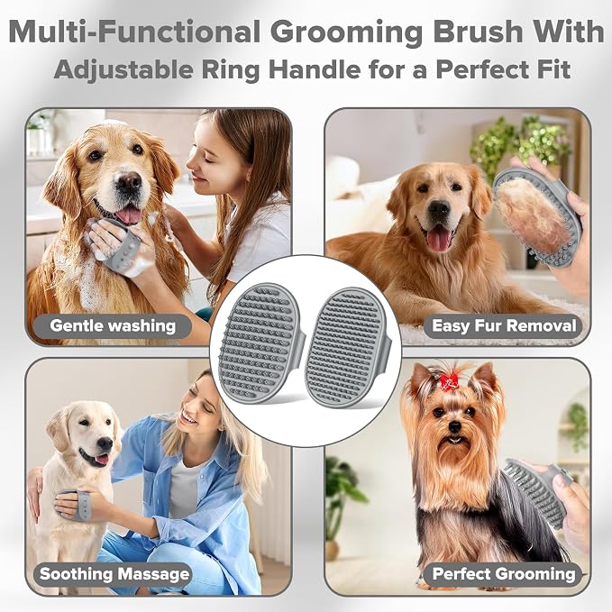 Augwind 6PCS Grooming & Bath Supplies for Dogs, Cats | Dog Washing Gloves | Dog Bath Brush | Dog Shower Brush | Pet Grooming Gloves | Dog Grooming kit | Pet Supplies for Showerhead & Sprayer (Grey)