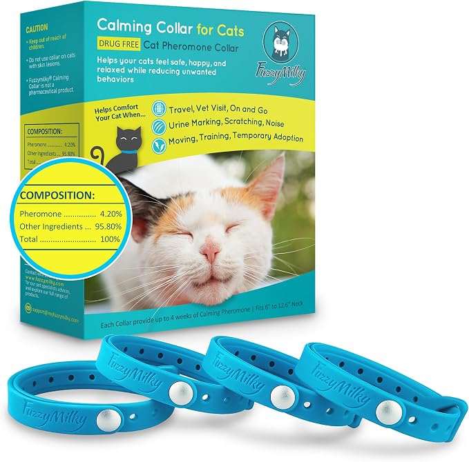 Calming Collar for Cats Cat Collar Infused with Synthetic Pheromones - Cat Pheromone Diffuser Necklace for Anxiety Relief, Travel, Keeping Kitty Quiet - 4 Weeks Supply Each Collar
