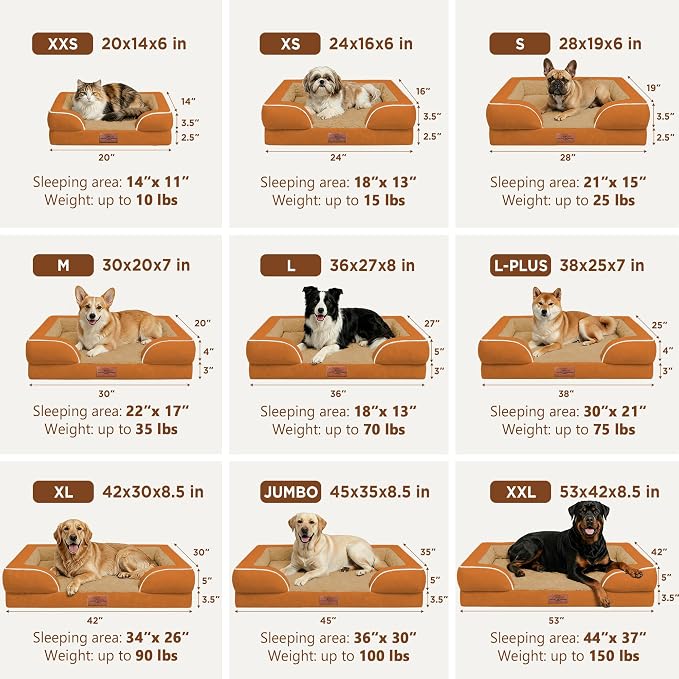 Comfort Expression Orthopedic Dog Bed for Extra Large Dogs with Bolster | Waterproof Dog Couch Bed with Washable Cover & Non-Slip Bottom, Supportive Egg Crate Foam XL Pet Bed, 42x30 Inch