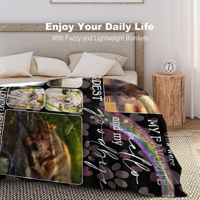 Personalized Dog Blankets with Photos Custom Dog Blanket with Pictures - Customized Pet Memorial Blanket Gifts for Loss of Dog, Loss of Pet Remembrance Gift, in Loving Memory Blanket for Dog Lover L