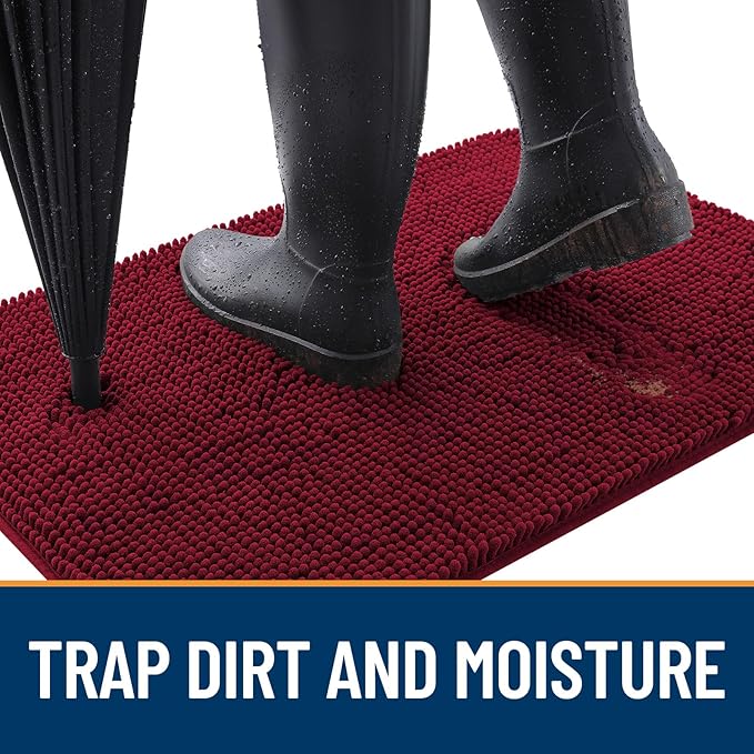 OLANLY Dog Door Mat for Muddy Paws 35x24, Super Absorbent Chenille Mud Mat | Burgundy, Absorbs Moisture and Dirt, Non-Slip Machine Washable Doormat, Quick-Drying Indoor Entryway Floor Carpet for Dogs