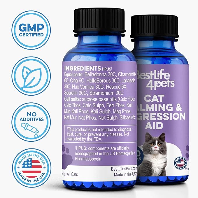 Anti Aggression for Cats Calming Remedy, A Natural Diffuser and Cat Calming Aid for Stress, Spiteful Spraying, Scratching & Territorial Behavior, Non-Drowsy, 400 Odorless, Tasteless Pills