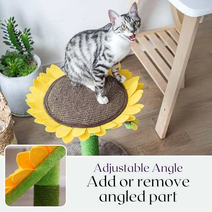 Catry Sunflower 2-in-1 Cat Scratching Post with Convertible Bed & Bee Toy | Aesthetic Sunflower Cat Scratcher with Replaceable sisal Post and Adjustable Flower Pad Ideal for Small to Medium Cats