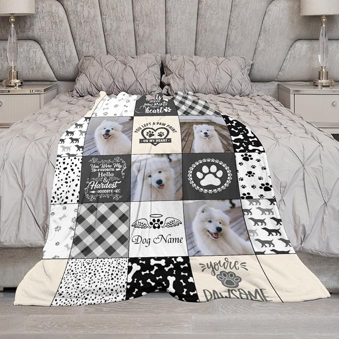 Artsadd Personalized Pet Memorial Gifts, Custom Memorial Blanket Gifts for Cats Pets Dogs Lovers - Customized Puppy Photo Collage Throw Blanket with Pictures Name, Loss of Pet Sympathy Gift 40"x50"
