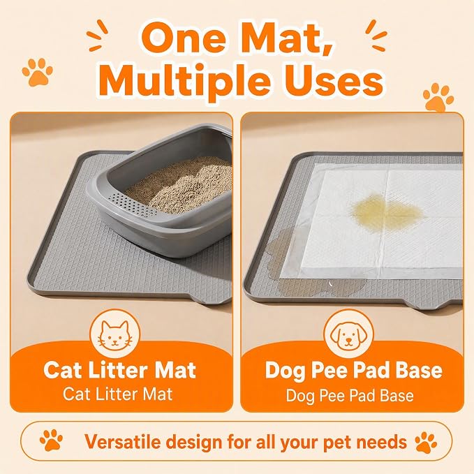 Cat Litter Mat, XL 40"x29.7" Silicone Litter Box Mat, Tilted Drain Spout | Litter Mat Fit 1-2 Boxes, Extra Wide Kitty Litter Mat, Waterproof Urine Proof, Non-Slip, Easy to Clean, High Edge