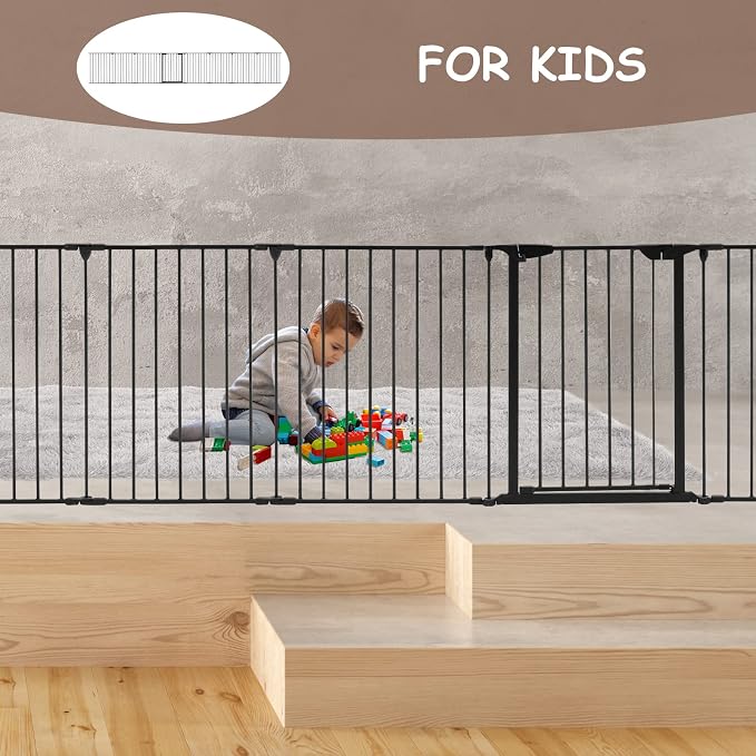 196" Extra Wide Baby Gate Metal Safety Playpen - Fireplace Fence for Toddler/Pet/Dog, Max Length 196", 8-Panel (30" H, Black)