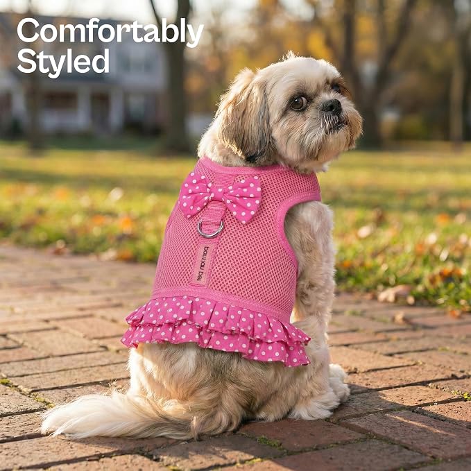 Parisian Pet Step in Dog Harness - 100% Mesh Fabric Pink Girl Dog Harnesses - Soft Fully Padded, No Pull Dog Vest Harness Dress - Puppy Harness - Dog Harness Small Sized Dog - S