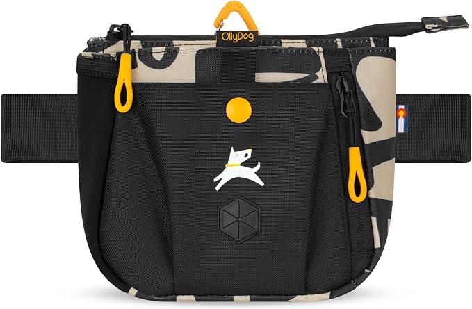 Backcountry Day Bag | Dog Training Treat Pouch | Eco-Friendly Recycled Fabric Fanny Pack with Zipper Closure, Built-in Poop Bag Dispenser & Adjustable Waist Belt (Ciao)