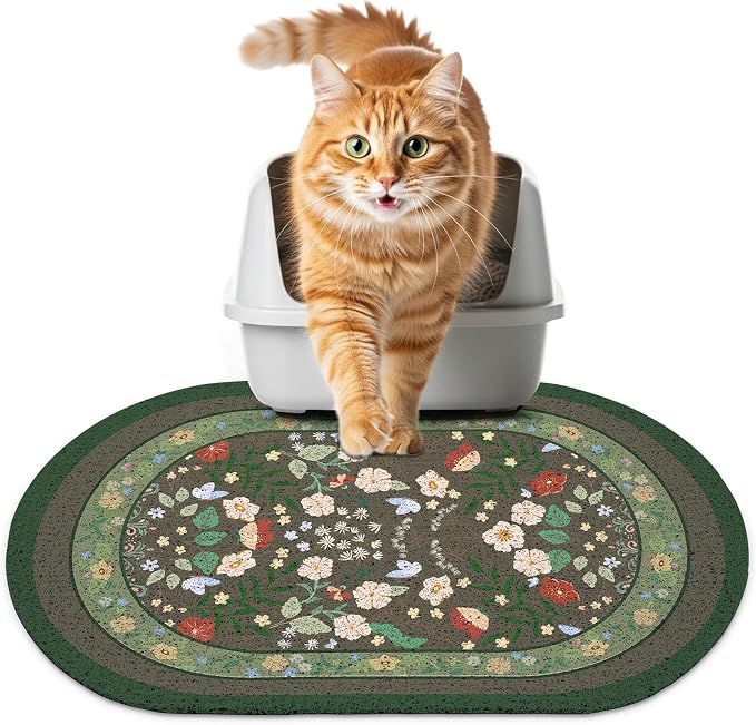 Bienbee Cat Litter Mat, 24" x 15" Dense Trapping Mesh for Litter Boxes | Litter Box Mat with PVC Mesh, Waterproof &Urineproof, Non-Slip Grip, Soft On Kitty Paws and Easy to Clean to Protect Floor