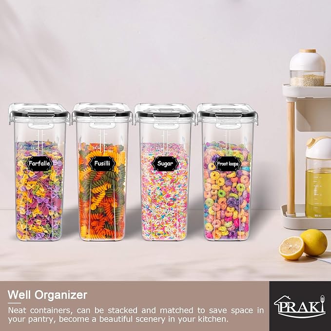 5PCS Large Cereal Containers Storage [4L/135.2 oz], Food Storage Containers | Plastic Dry Food Canisters, Pantry Storage, BPA-Free Kitchen Organizers with Lids for Flour, Sugar, Cereal, Labels & Marker