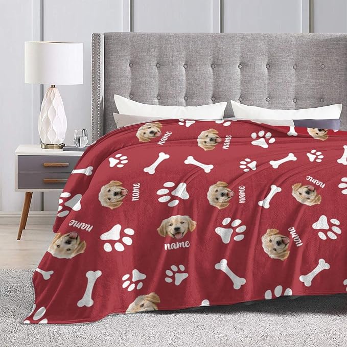 Nxwdwqa Personalized Dog Face Blanket Throws with Photos, Custom Pet Face Blanket, Dog Gifts for Pet Lovers, Customized Puppy Blanket for Adult Kid Birthday Christmas Fathers Mothers Valentines Gift