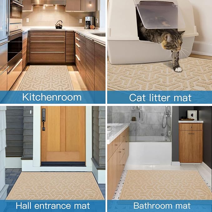 UPSKY Waterproof Cat Litter Mat Large 35" x 24" Soft on Kitty Paws, Beige | Litter Box Mat, Cat Litter Mat Litter Trapping Mat, Waterproof Scatter Control, For Indoor Cats, Easy to Clean