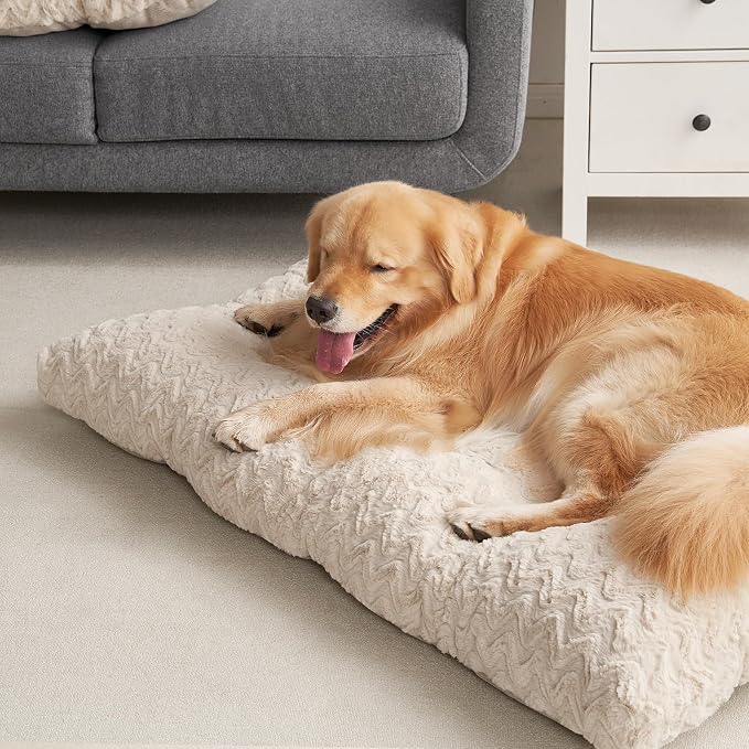 EHEYCIGA Washable XL Dog Bed for Crate 41x27 Inch, Kennel Pad for Extra Large Dogs Up to 65 lbs, Plush and Comfy Pet Sleeping Mat, Beige