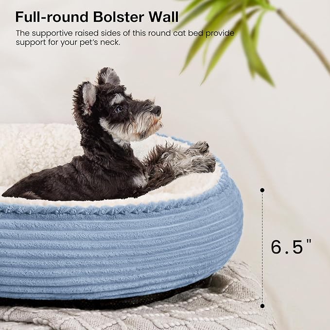 Love's cabin Round Donut Cat and Dog Cushion Bed, 24in Pet Bed for Small or Medium Dogs, Anti-Slip & Water-Resistant Bottom, Soft Durable Fabric Pet Beds, Washable Calming Cat Bed Sky Blue