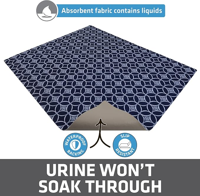 Drymate Cat Litter Box Mat, Litter Trapping Mat, Indigo, 29x36 XL | Waterproof, Urine-Proof, Absorbent, Machine Washable, Soft on Paws, Contains Mess, Protects Floors, Kitten Supplies, USA Made