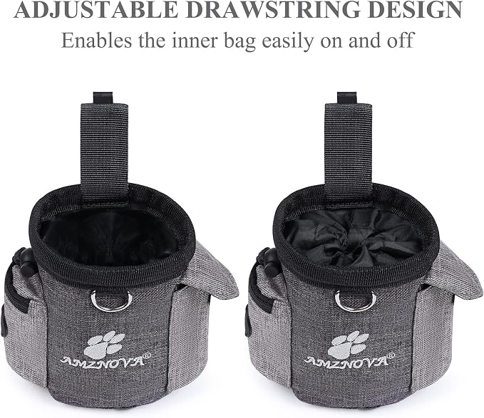 AMZNOVA Dog Treat Pouch Treatnow Dog Treat Bag, 3 Cups, Heather Coffee | Training Pouch with Waist Belt & Clicker for Training & Walking, Waist Clip On Snack Fanny Pack for Pet