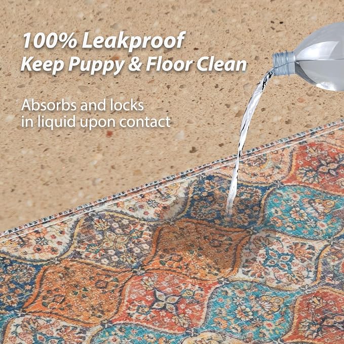 nunubaby Washable Pee Pads for Dogs, Stylish, Non-Slip and Leak-Proof Pee Pads. Reusable Potty Pads for Dogs for Crates and Floors.(Beige/Multi, 24" x36" )