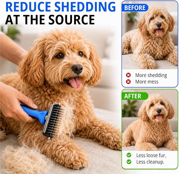 Ozark 4-in-1 Pet Care & Pet Hair Control System for Dogs & Cats – Deshedding Tool, Pet Hair Remover, Grooming Glove, Detail Cleaner for Furniture, Couch, Carpet, Home & Car (Blue, Combo 4-in-1 Large)