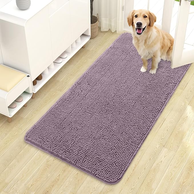 OLANLY Dog Door Mat for Muddy Paws 44x24, Super Absorbent Chenille Mud Mat | Deep Plum, Absorbs Moisture and Dirt, Non-Slip Machine Washable Doormat, Quick-Drying Indoor Entryway Floor Carpet for Dogs
