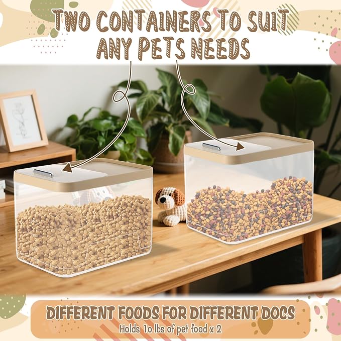 CIEOVO 2 Pack Airtight Dog Food Storage Container, 10Lbs Clear Pet Dog Food Storage Bin with Measuring Scoops for Rice Grain Pet Dog Cat Bird Dog Treat Storage Food Fresh