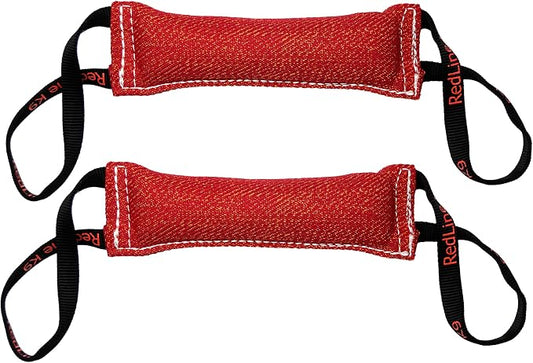 Redline K9 Bundle of 2 French Linen Dog Tug Toys (3" x 10") 2 Handles (RED)