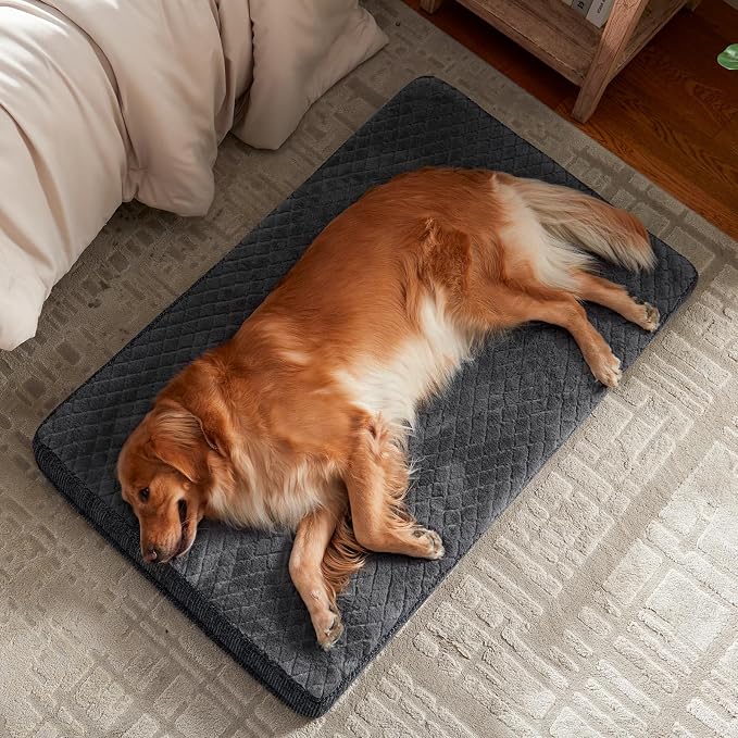 JOEJOY Orthopedic Dog Bed for Large Dogs, Washable Dog Crate Bed Large Sized with Removable Cover, Egg Memory Foam Big Pet Beds, Grey, 35"x22"