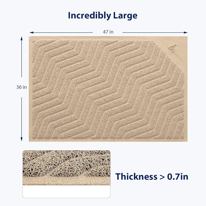 Cat Litter Box Mat(No. 02-2), Kitty Premium PVC Pad, Durable Trapping Rug, Phthalate Free, Urine-Resistant, Scatter Control, XXL 47 x 36, Beige