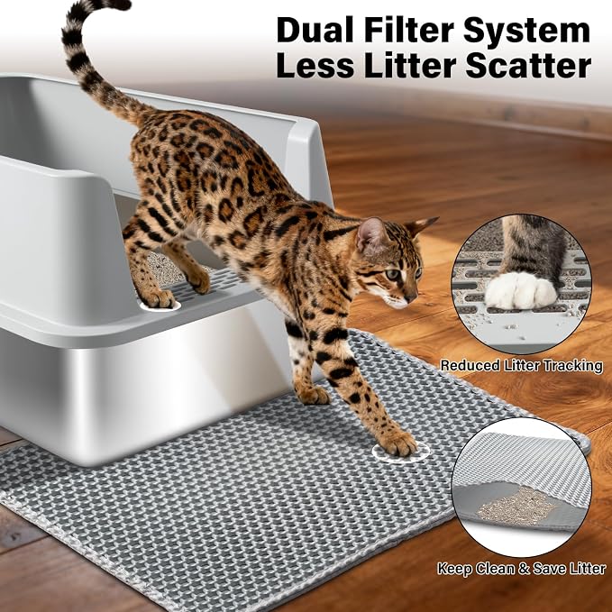 2PACK Stainless Steel Litter Box, XL Metal Cat Litter Box with Lid High Sides, Extra Large Litter Boxes for Big Cats, Anti-Urine Leakage, Easy to Clean, Non-Sticky, Scoop and Mat Included