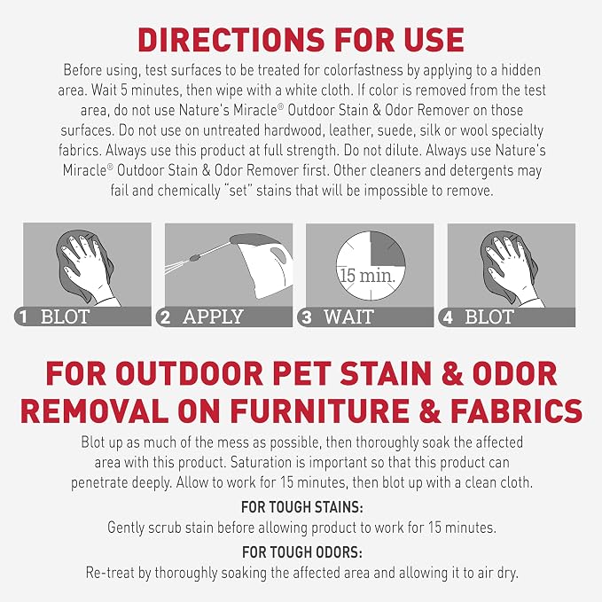 Nature's Miracle Outdoor Pet Stain & Odor Remover, 64 oz Flip & Go Sprayer | For Outdoor Dog & Cat Messes, Cleans Dog and Cat Pee, Poop, Vomit, Drool, Use On Decks, Patio Furniture, Concrete & More