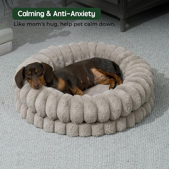 BALANCE Luxury Donut Dog Bed, 24 Inches Round Dog Beds for Small Dogs Washable, Orthopedic Calming Pet Bed for Puppy and Cats with Anti-Slip Bottom (Oatmeal)