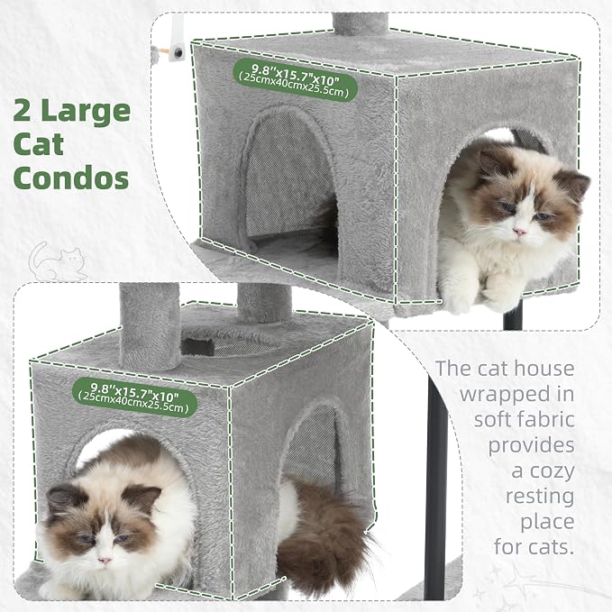Cat Tree Tower with Sturdy Steel Tube for Indoor Cats GCT014W | 51.2'' Cat Furniture with Scratching Posts, Hammock, Basket and Padding Top Platform for Inoor Cats Large Adult, Light Gray