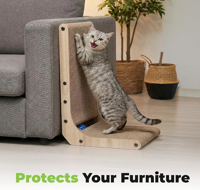 Best Pet Supplies Catify Cat Scratcher, Fun Interactive Scratchers, Posts, Poles, Claw Safe, Furniture Saver Indoor Play Support Natural Cat Behaviors Heavy Duty - L-Shape - H: 26"