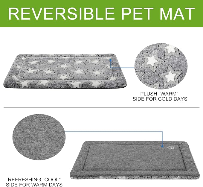 EMPSIGN Dog Crate Pad for 42"x28" Dog Crate, Star Pattern/Grey | Reversible Kennel Mat (Cool & Warm), Machine Washable, Cozy Star Pattern Sleeping Pad, All-Season Pet Bed