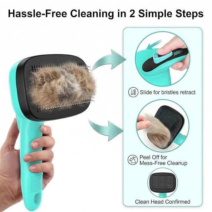 Self Cleaning Slicker Brush & Nail Clippers for Dog and Cats | 2 Pcs, Shedding Long and Short Haired Pets, Skin Friendly, Deshedding Grooming Tool